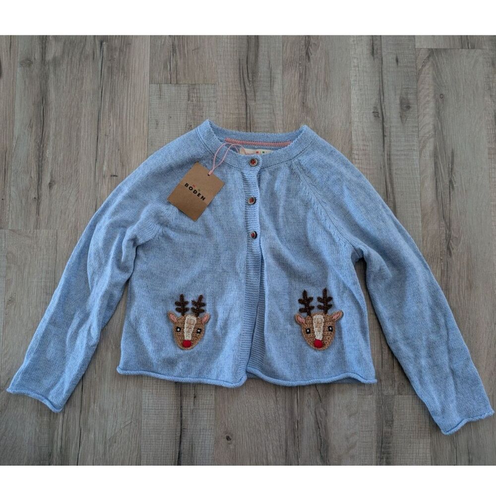 NWT Mini Boden Festive Crochet Cardigan in Pebble Blue, 4-5Y (V5) - Picture 2 of 5